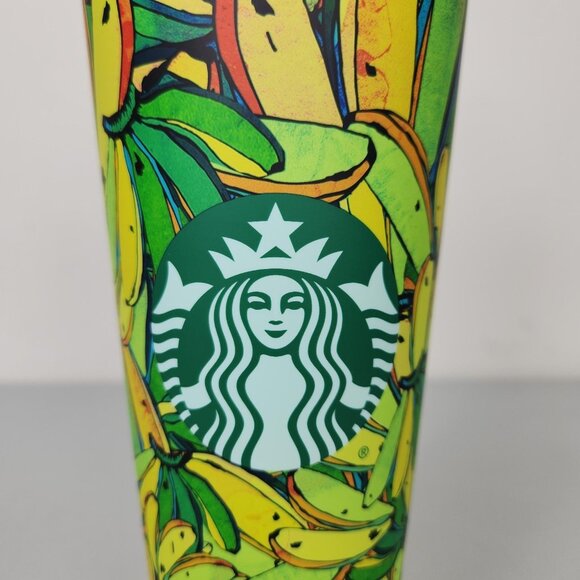 Starbucks X Farm Rio Banana Leaves Cold Cup Tumbler With Straw & Topper Lid NEW - Picture 2 of 8